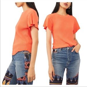 Free People What’s up Baby Waffle Tee in Tigerlily